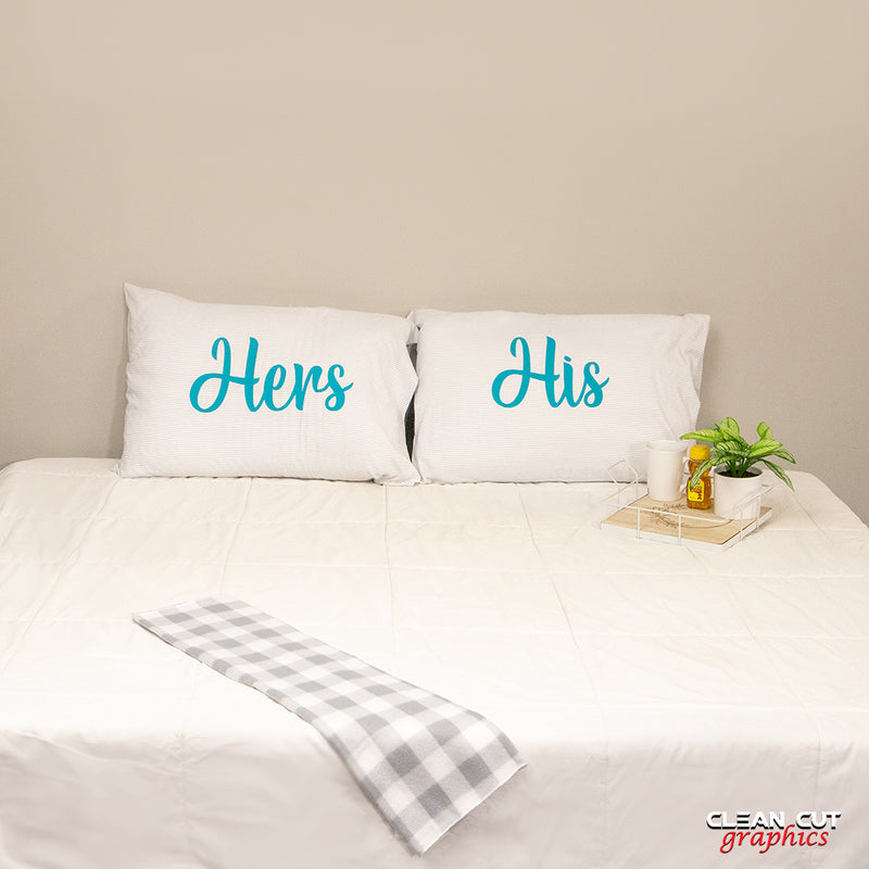 Personalized His & Hers Pillows made with Siser EasyWeed Stretch Totally Teal HTV Vinyl Product Example